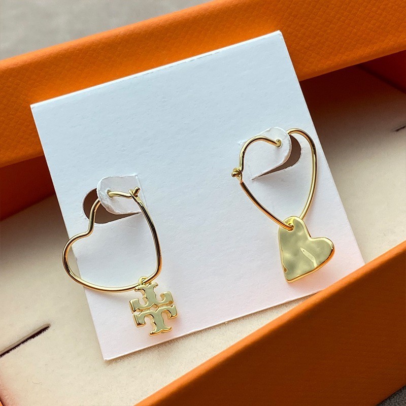New Tory MISMATCHED TB Logo&HEART START DOUBLE EARRINGS SIZE:3*2CM