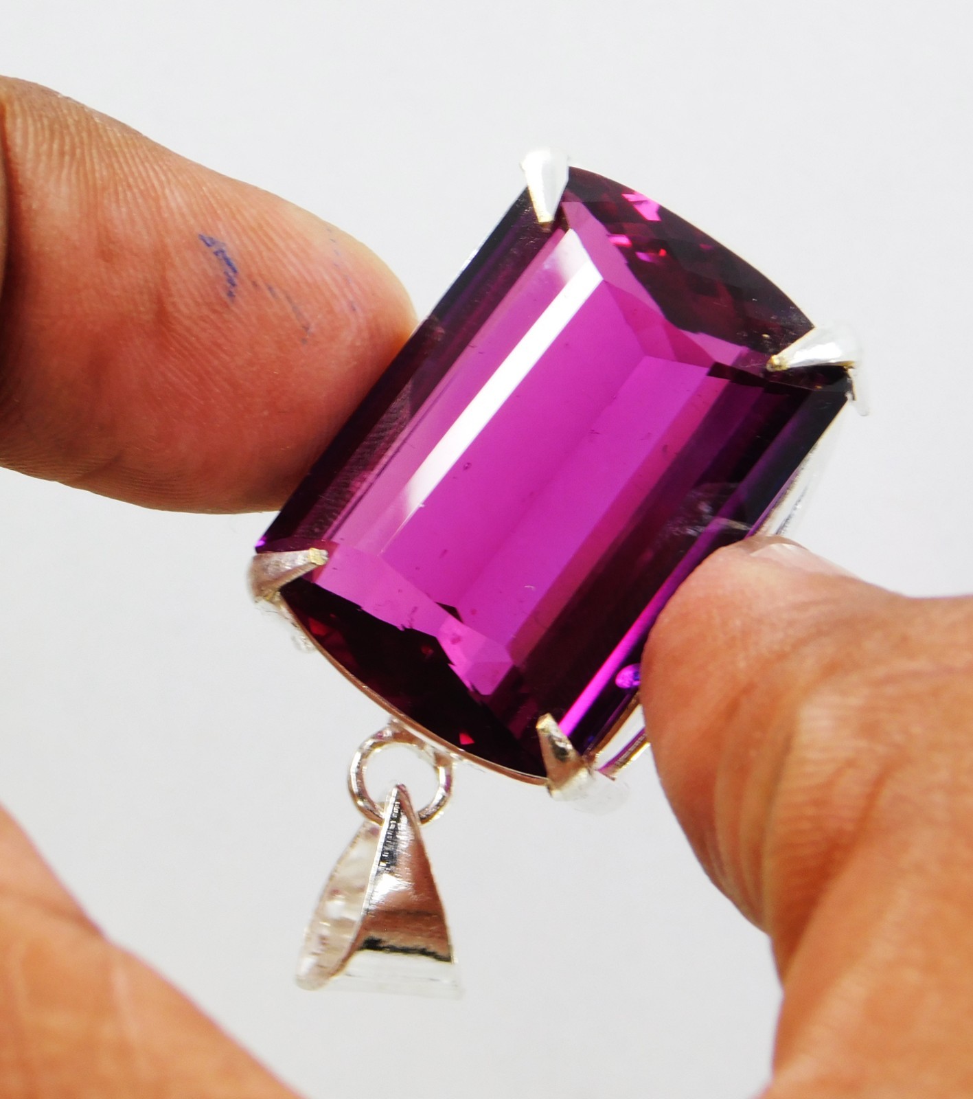 Natural Rubellite Tourmaline Pendant 72.70 Ct Baguette Cut 925 Silver Gemstone