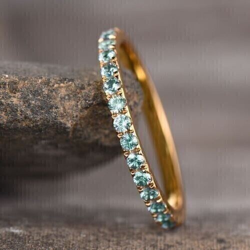 1.80Ct Round Cut Aquamarine Simulated Wedding Ring Band In 14K White Gold Plated