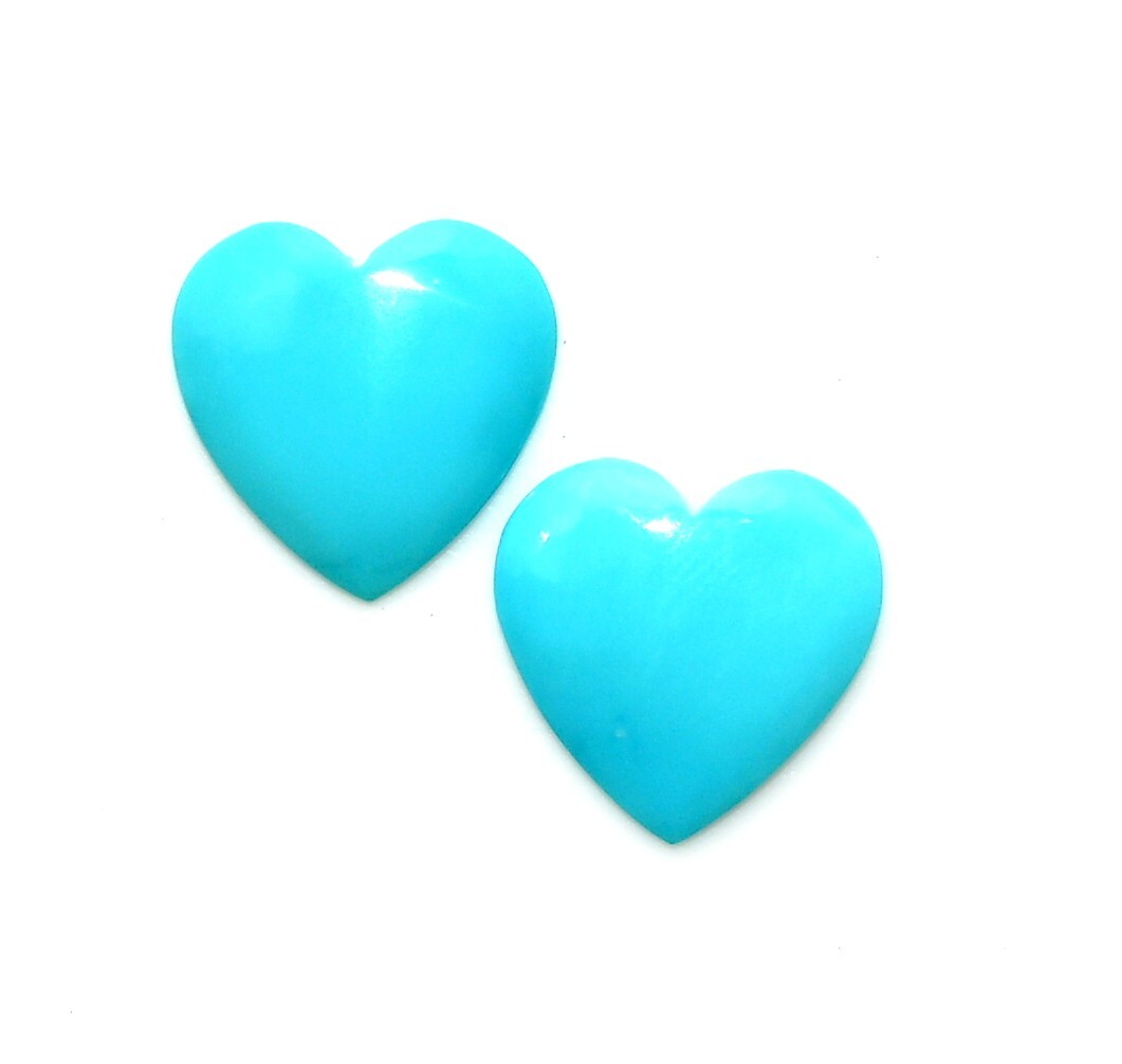 15×15 mm Certified Natural Turquoise Heart Shape Cabochon Pair 6.95 CTS Gemstone
