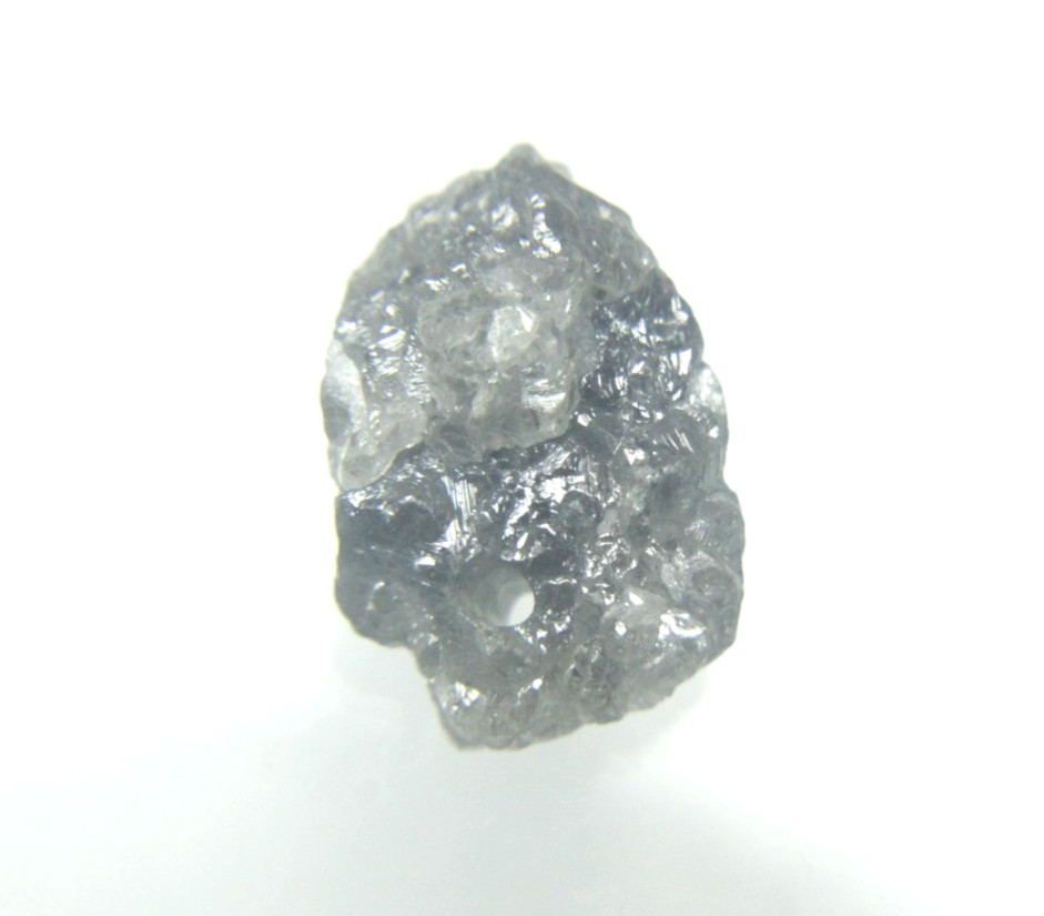 4.87 CT UNCUT SILVER GRAY ROUGH DRILLED DIAMOND FOR PENDANT 12.11×8.40×6.40 MM