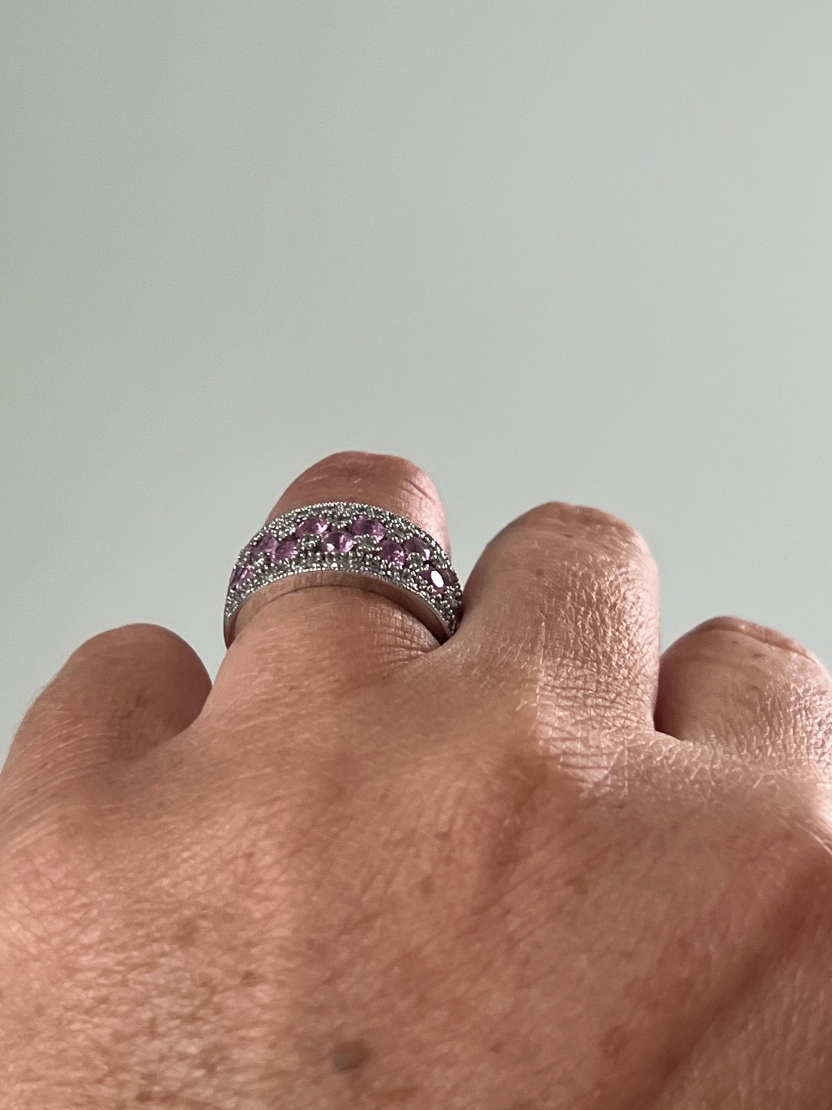 Effy Contemporary 1.60 Carat Pink Sapphire Diamond 14k White Gold Cocktail Band