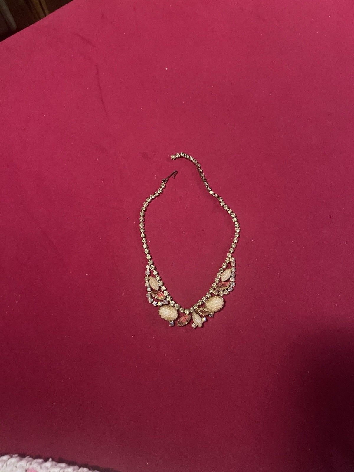 Vintage Champagne Rhinestone Choker Molded Art Glass & Crystal 50s Hollywood