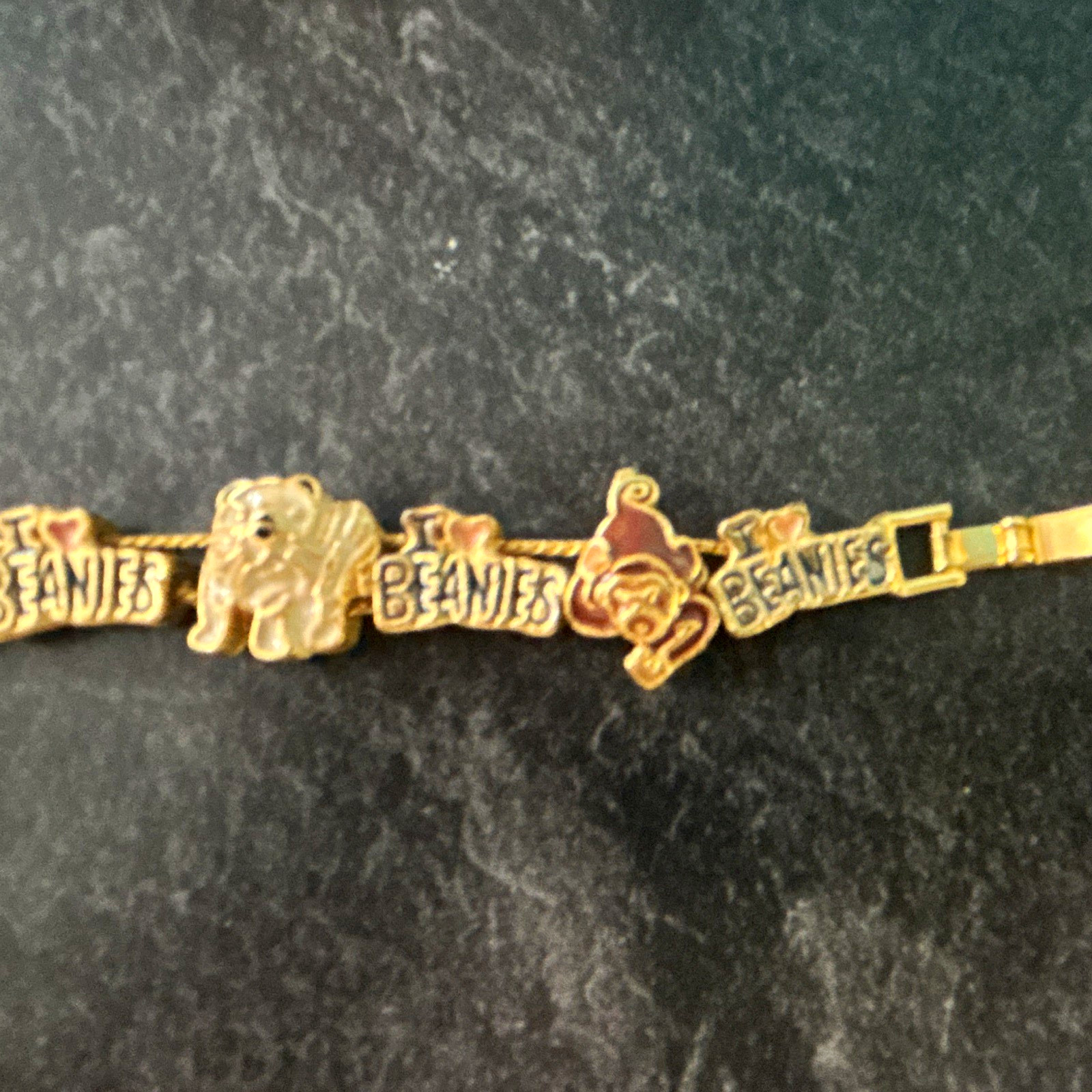 Gold Tone Bear Animal Dangle Charm Chain Bracelet Box Clasp Under 8 in
