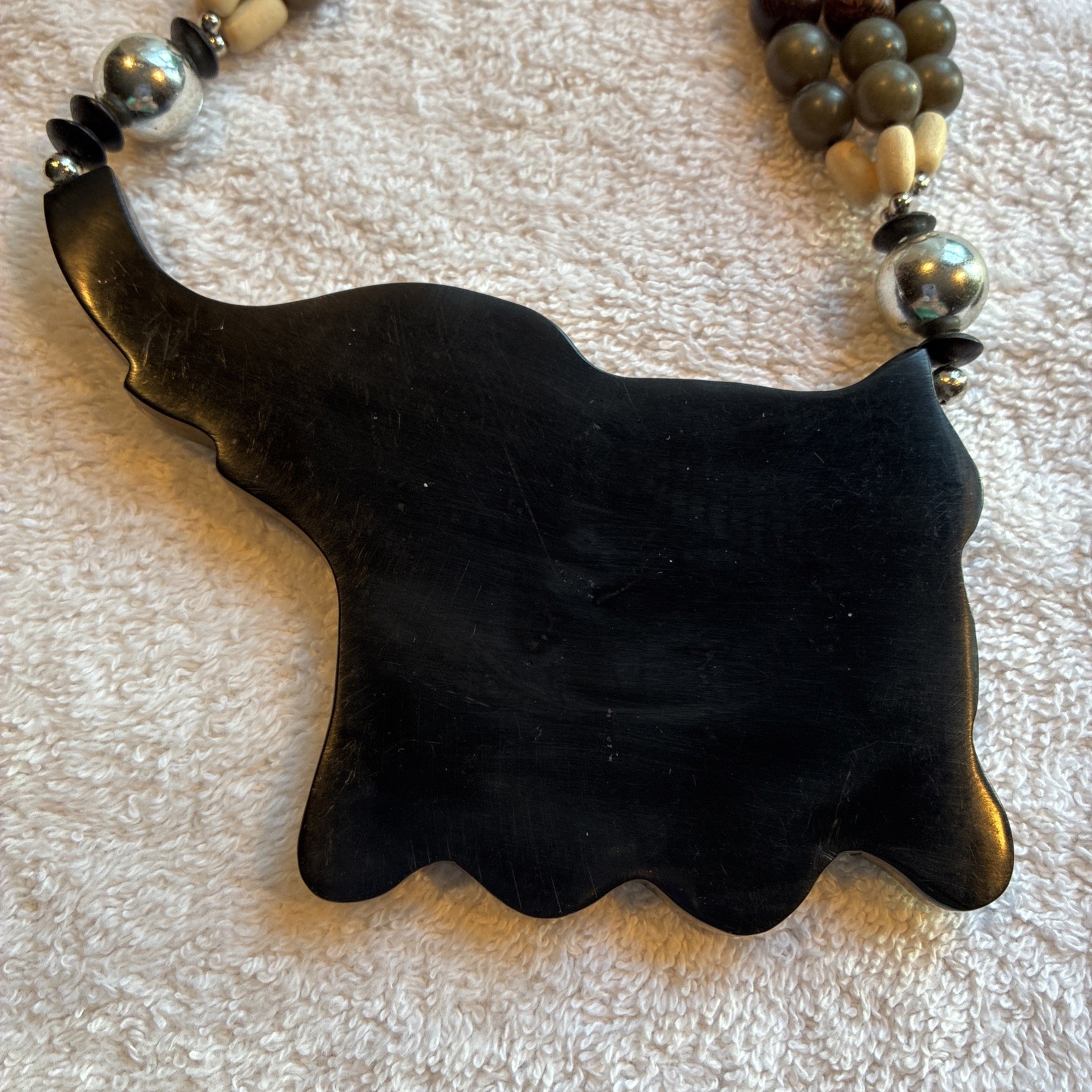 Vintage Lee Sands Wood Inlay Elephant Necklace and Earrings Made In Philippines