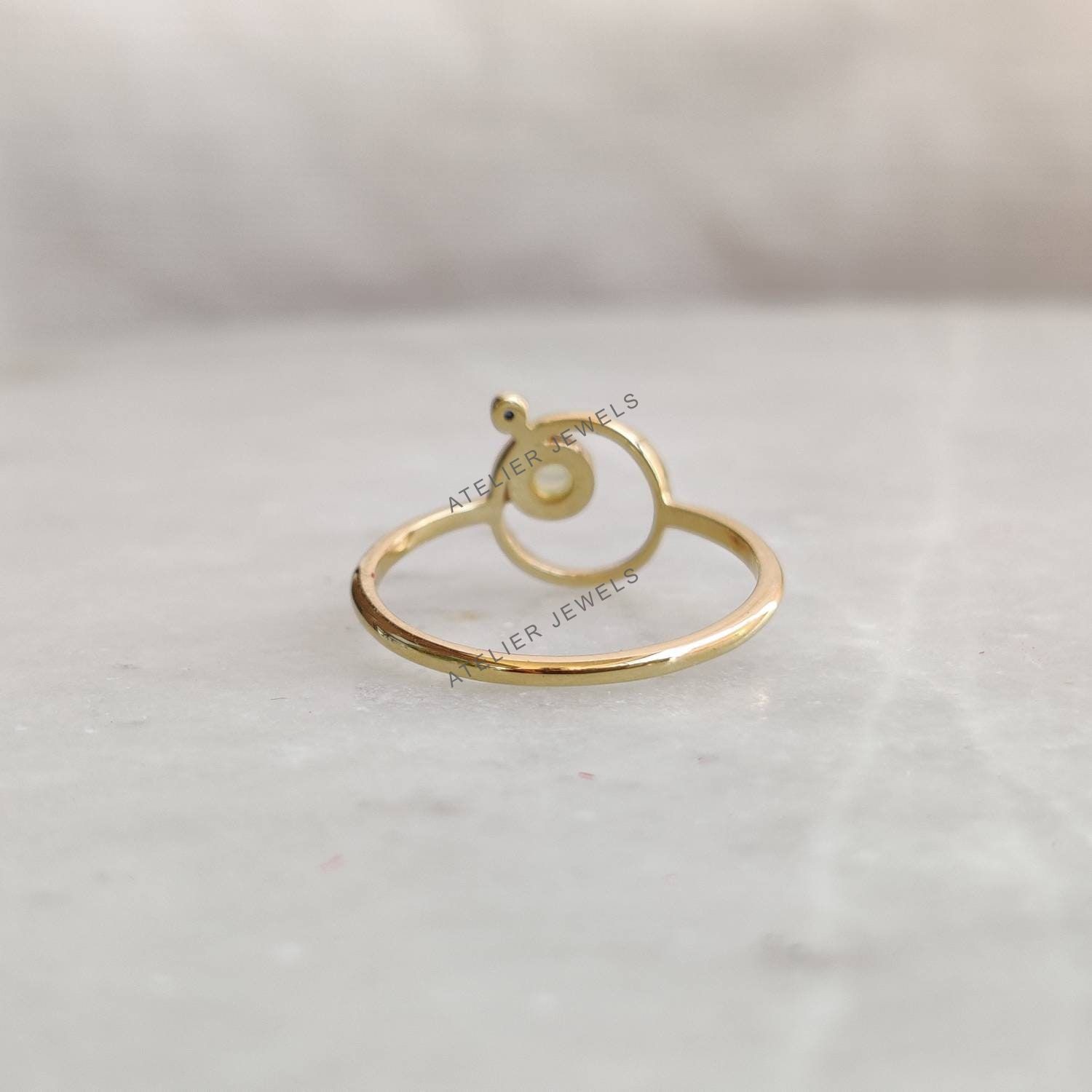 0.11 Ct Natural Opal Sapphire Band Ring 14K Gold Minimalist Birthstone Design