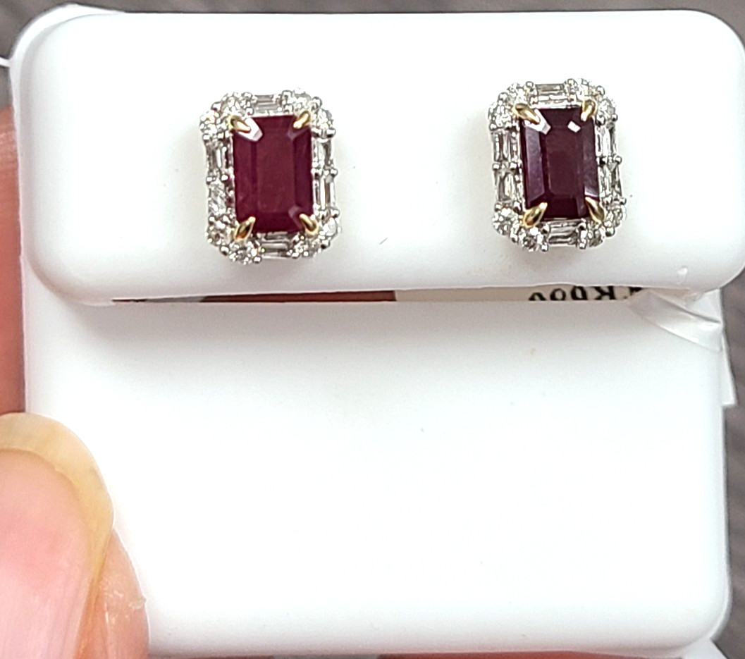 DEAL! 1.70CTW Genuine Natural Ruby & Diamonds Studs Earrings 14K Gold 8.30mm
