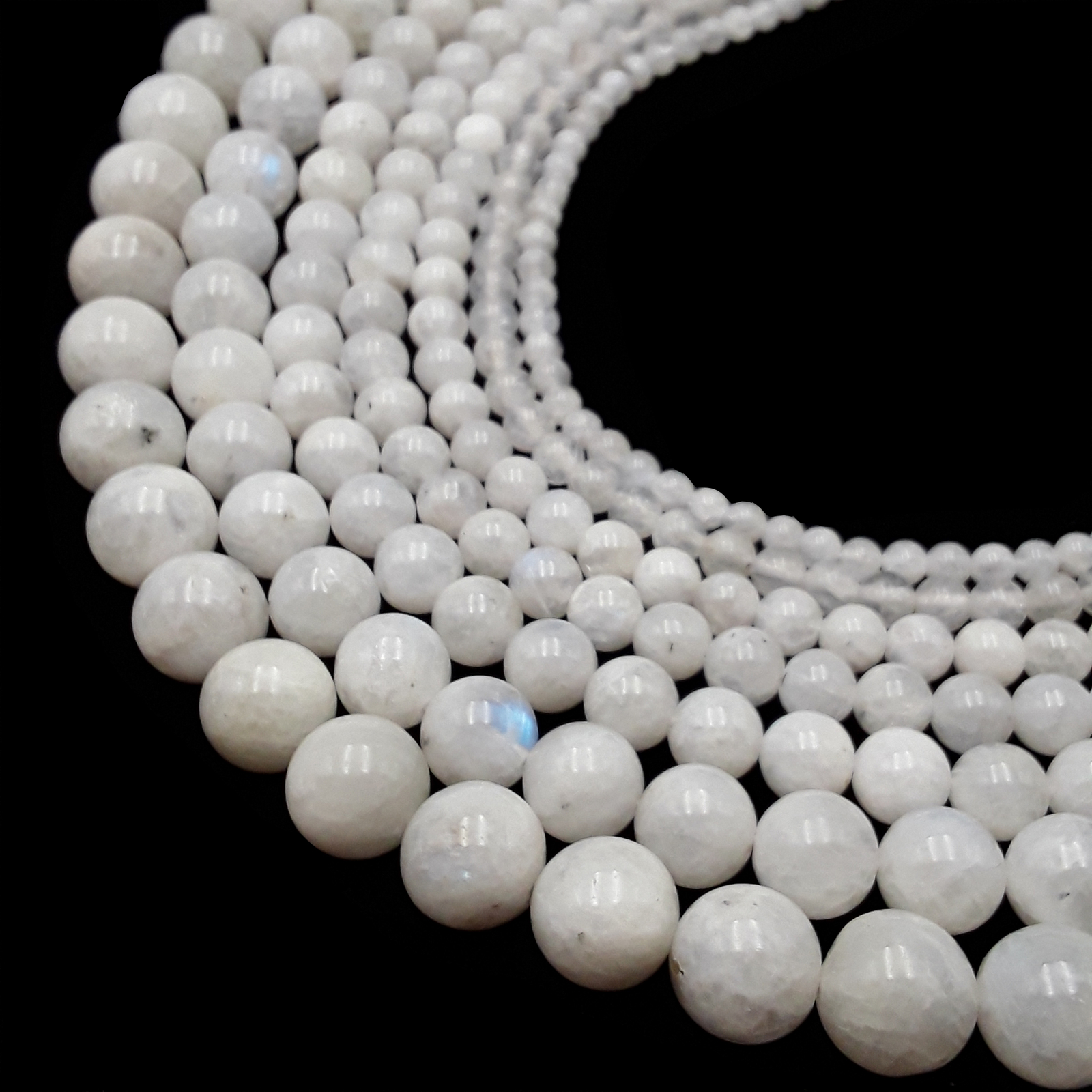 White Rainbow Moonstone Smooth Round Beads 4mm 5mm 6mm 8mm 10mm 12mm 15.5″ Strnd