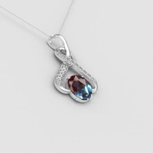 2.7Ct Oval Lab-Created Alexandrite Women’s Chain Pendant 14K White Gold Plated