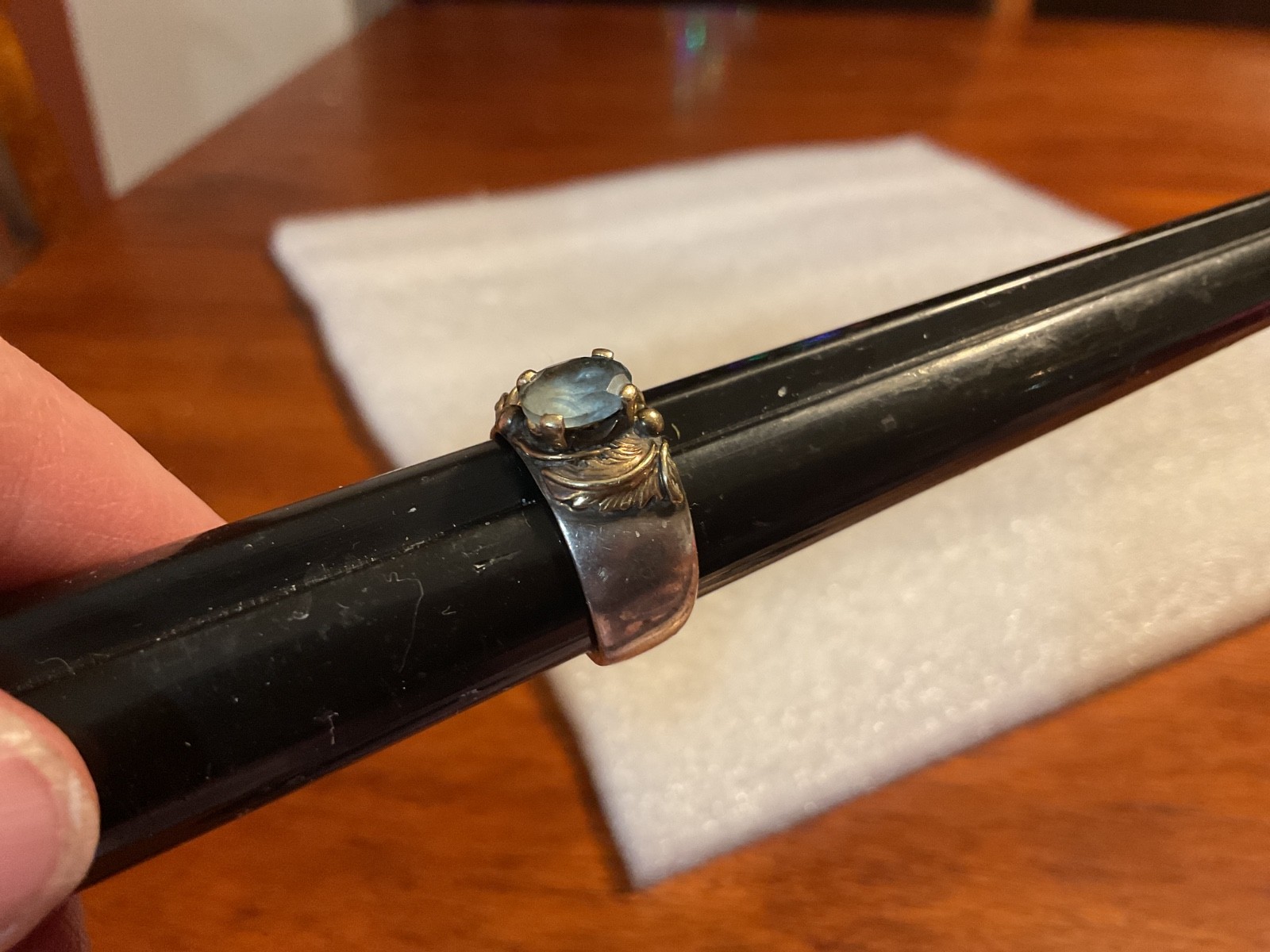 ANTIQUE 14K Gold & Sterling Aquamarine ? Stone SZ 6.5 Ring 7.69 Grams