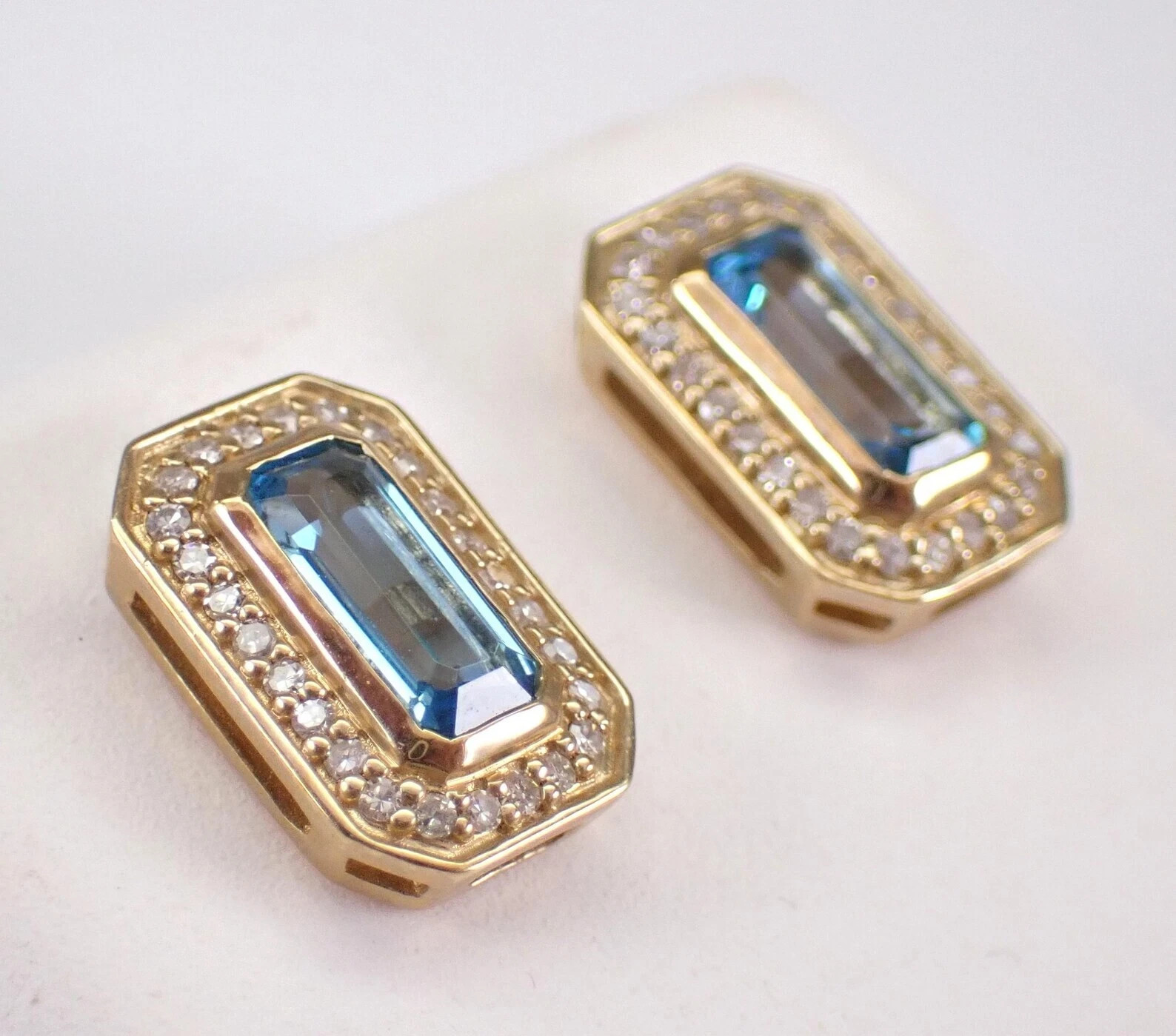 2Ct Emerald Cut Natural Blue Topaz Halo Stud Earring 14K Yellow Gold Plated