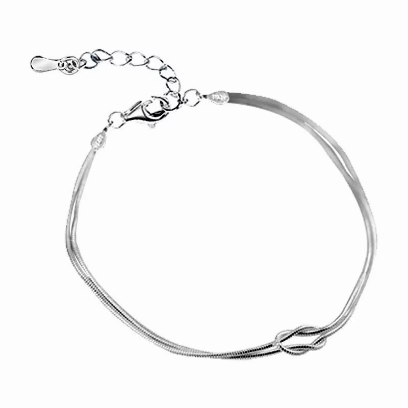 925 Silver Love Knot Bracelet Double Layer Snake Chain Bracelet 041