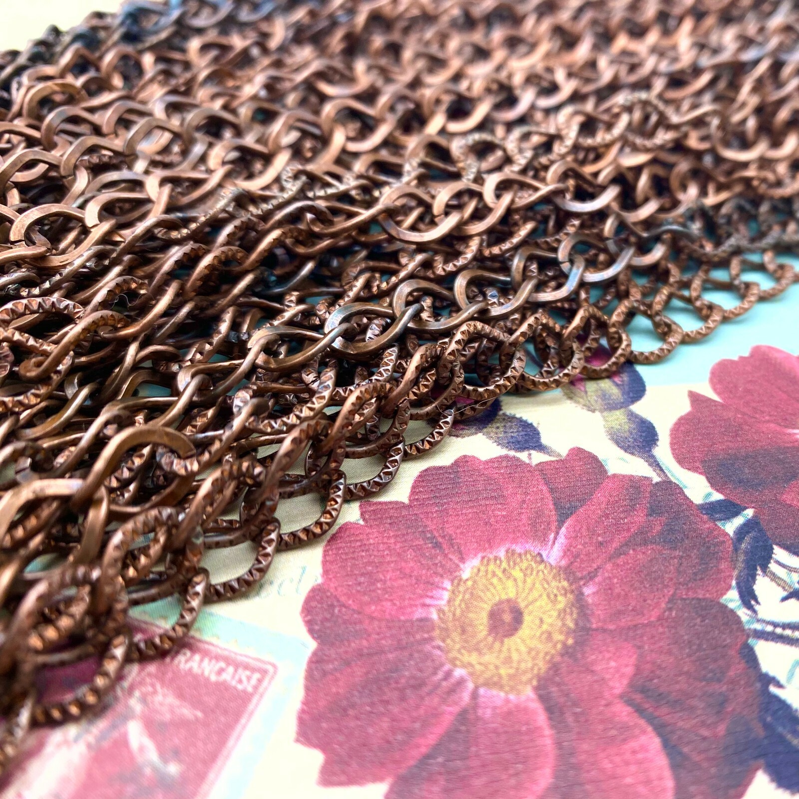 Textured Plated Curb Copper Chain 8×9.5mm (Sold By The Foot) (COPP45)