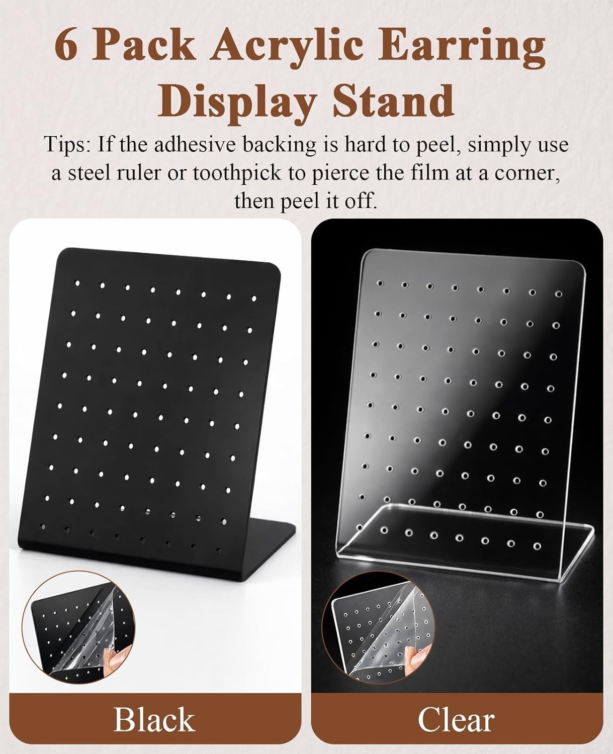 6 Pack 72 Hole Acrylic Earring Display Stand, Stud Earring Holder Set In Blac…