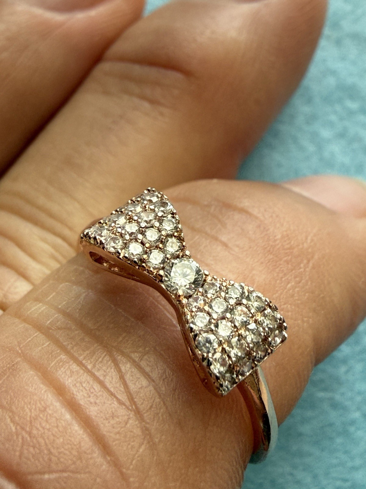 Rose Gold Tone Bow Pavé Cubic Zirconia Stackable Band Ring Size 7 White Stone