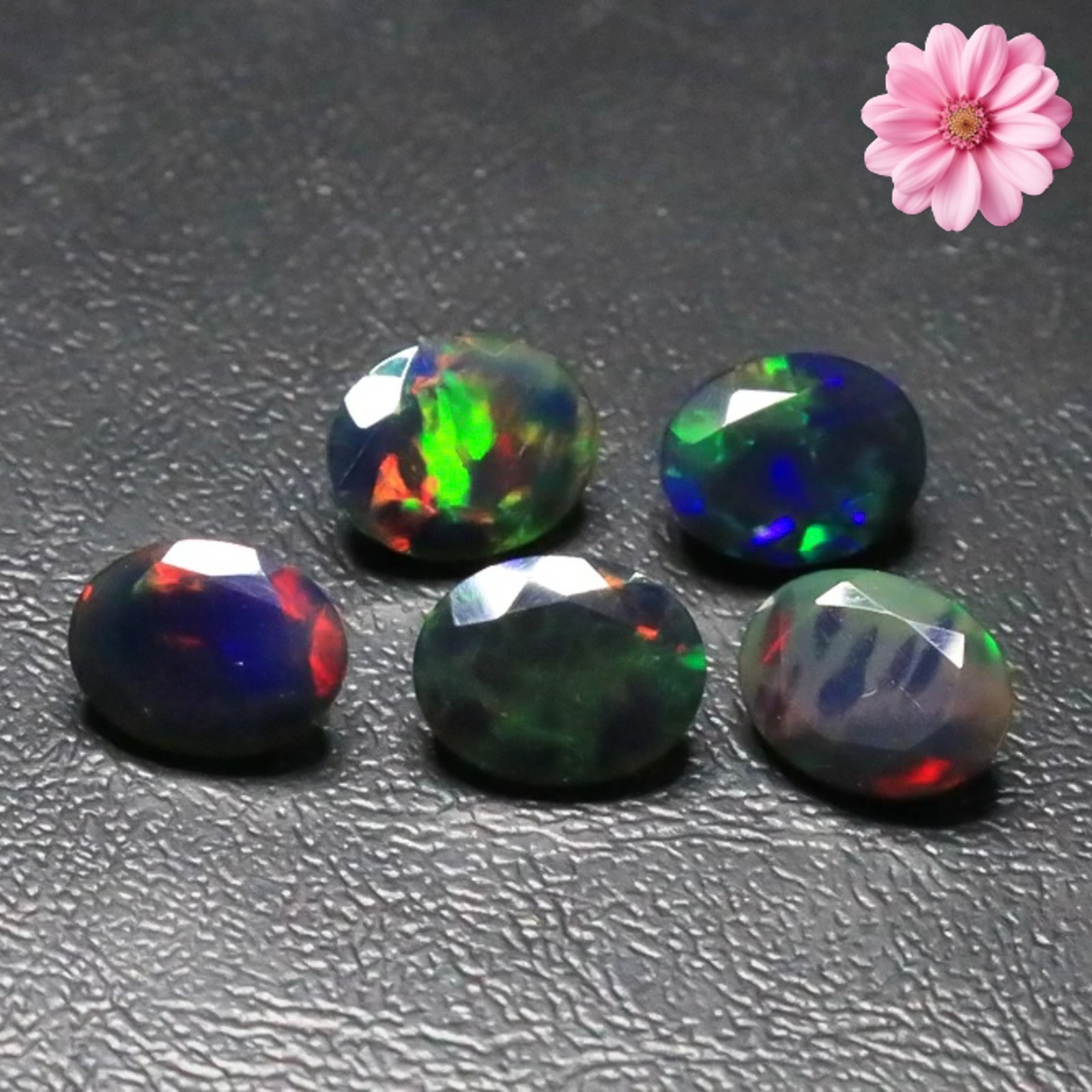 Natural Ethiopian Multi Fire Black Opal Oval Faceted Loose Gemstone 7×5 mm AAA