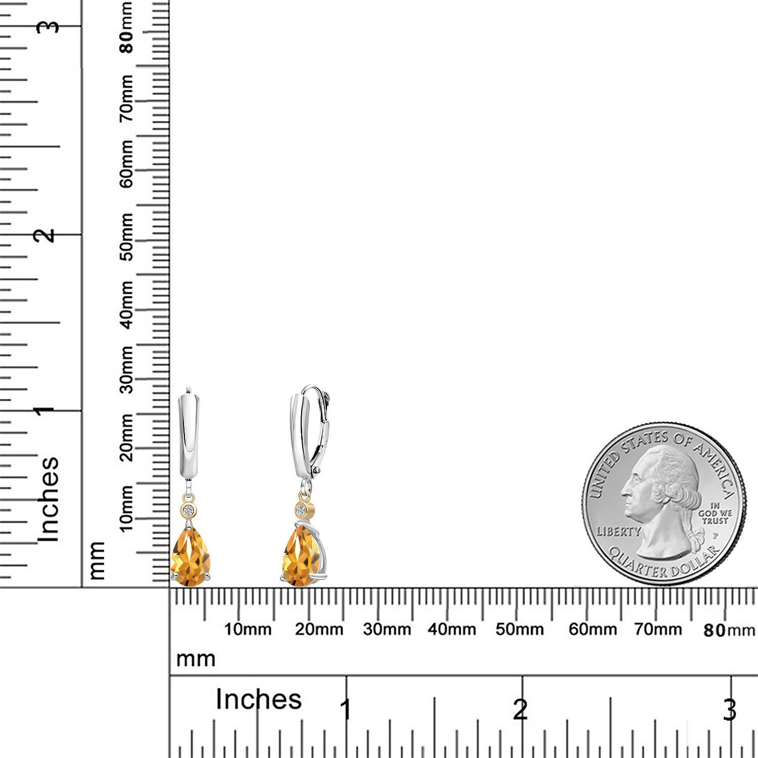 925 Silver and 10K Yellow Gold Citrine and Lab Grown Diamond Dangle Earrings