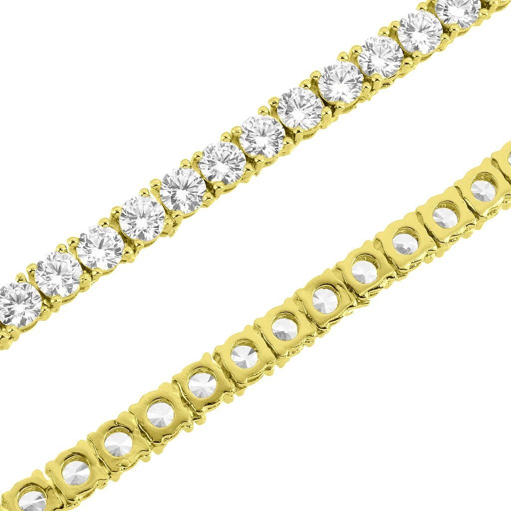 Unisex 1 Row 14K Gold Finish Solitaire Bling Tennis Chain Necklace 16-30 inches