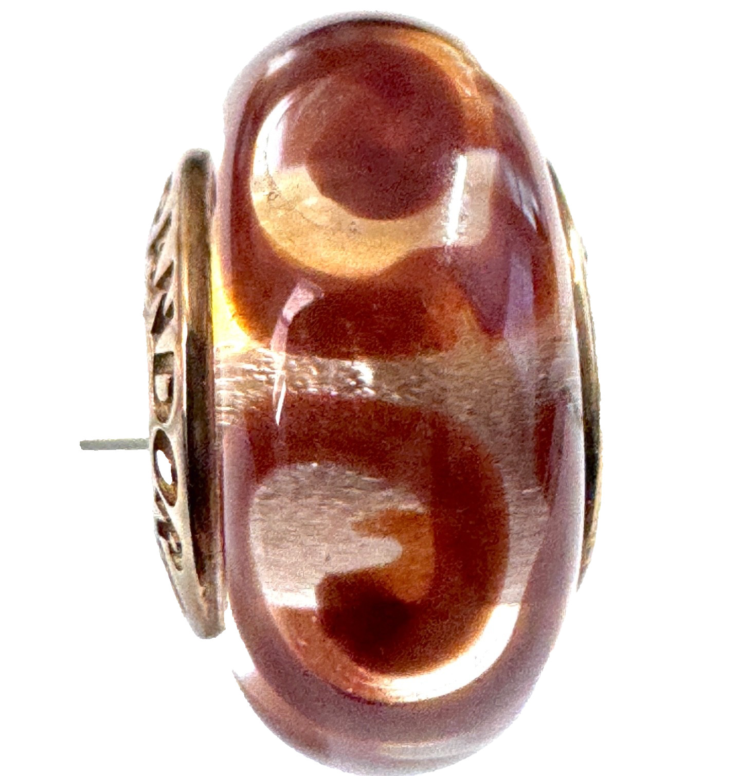 Rare PANDORA 14K Gold Coffee Spirals Charm Murano Glass Bead 750515