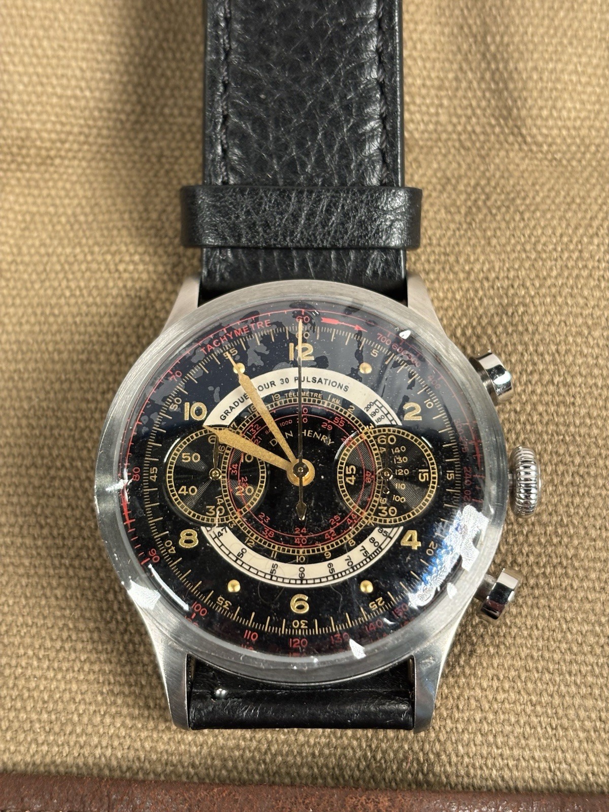 1939 Dan Henry 39mm Chronograph Limited Edition Black Dial Men’s Leather Strap