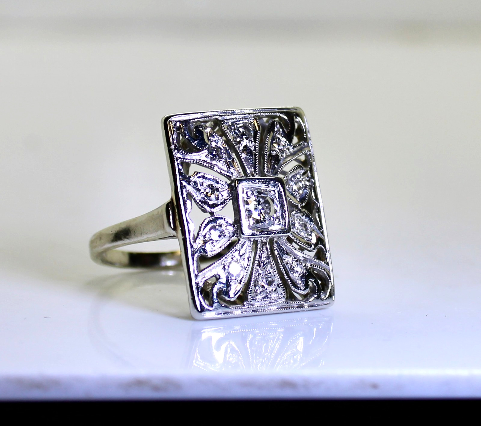 Gorgeous Antique 14K White Gold Ladies .45 Ctw Diamond Cocktail Ring, 6.7 Grams
