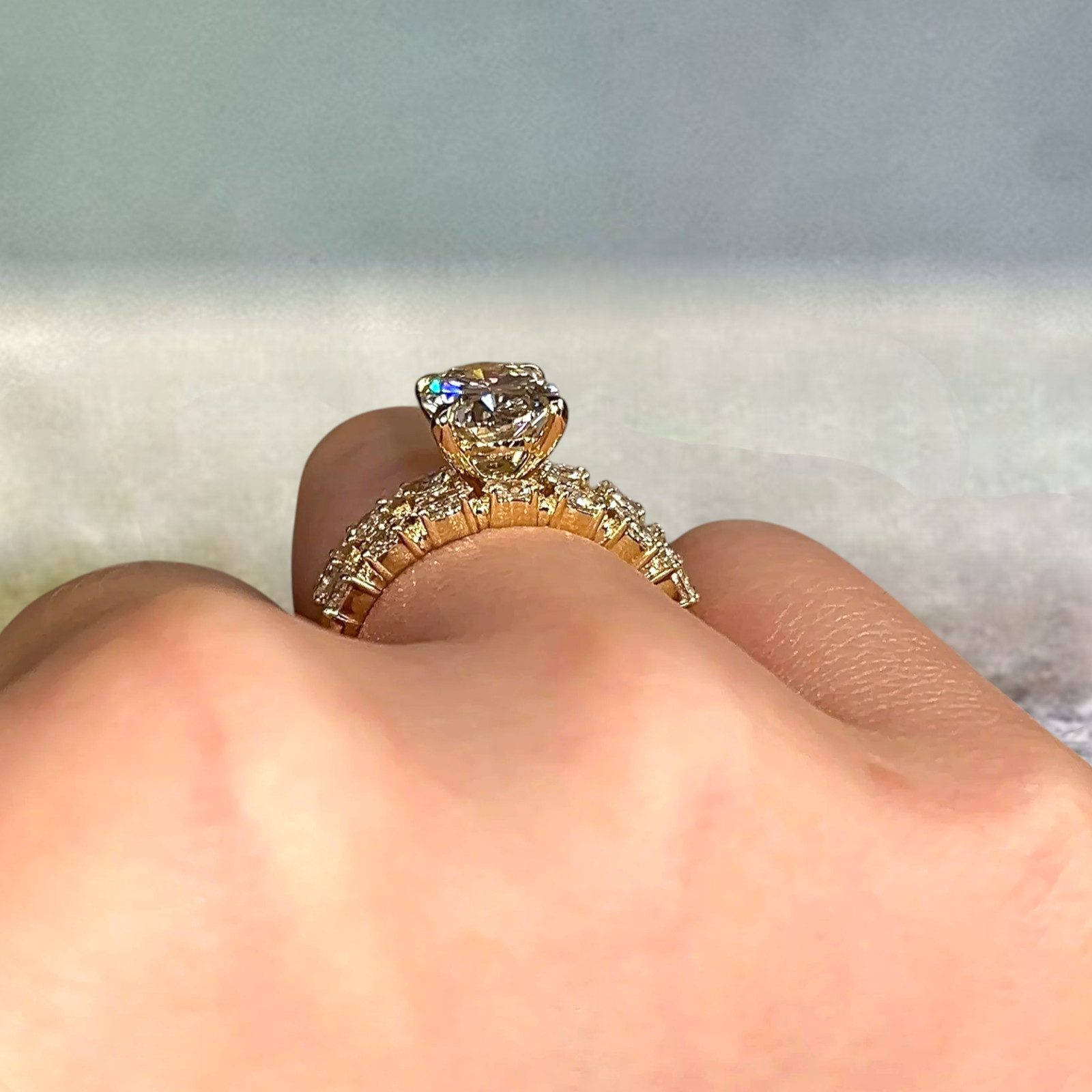 IGI Lab Grown Diamond Engagement Band Set Ring 3.25 Ct Oval Cut 18k Yellow Gold