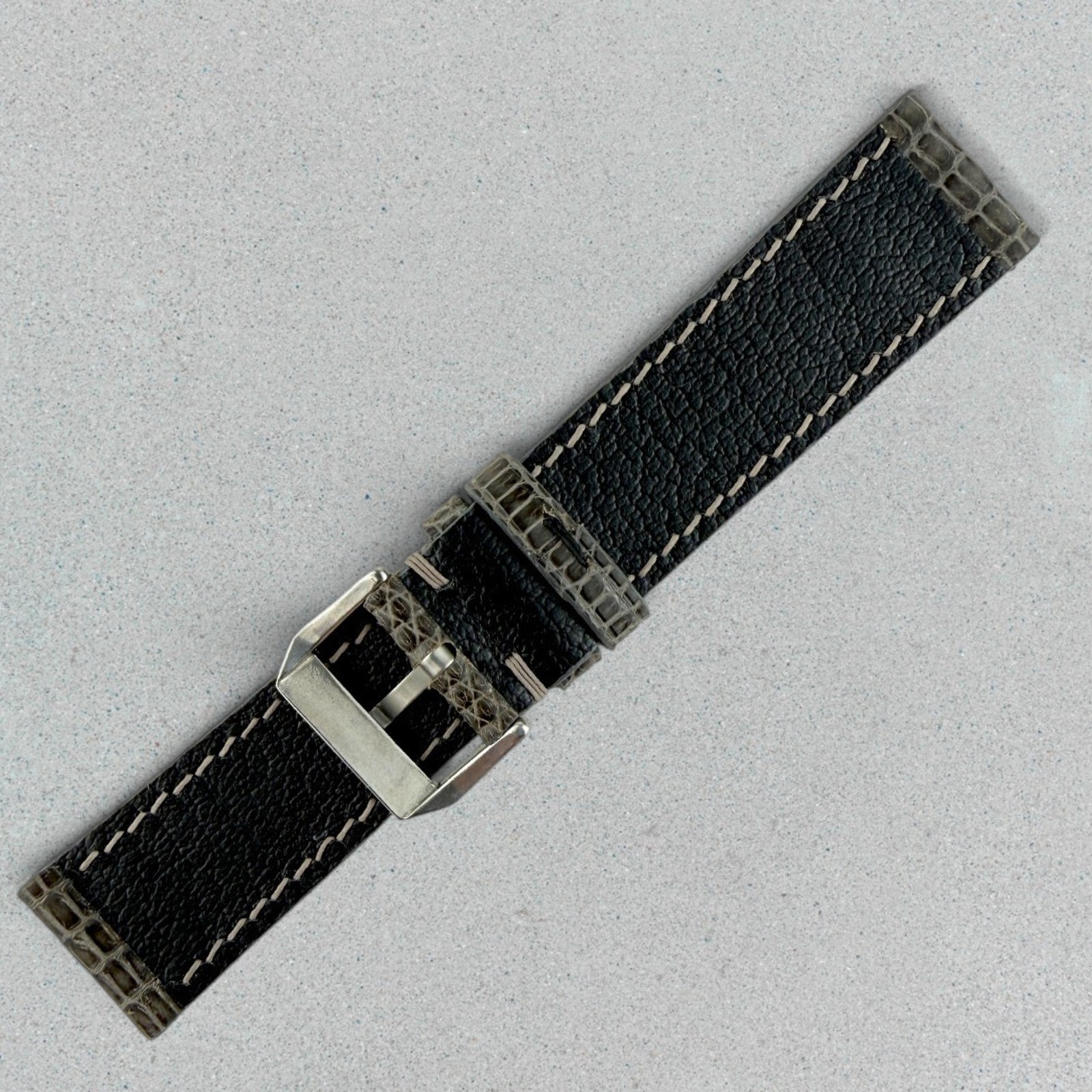 Genuine Lizard Leather Watch Band Strap 20mm Gray Mens Handmade 316L Buckle