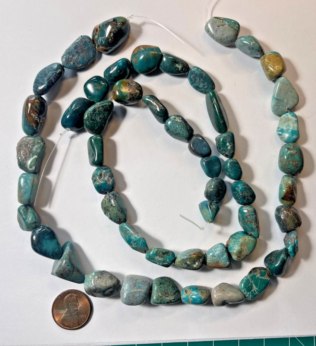 VINTAGE 16″ BLUE/GREEN GENUINE SMOOTH CHUNKY NUGGETS 20X15 MM BELOW WHOLESALE