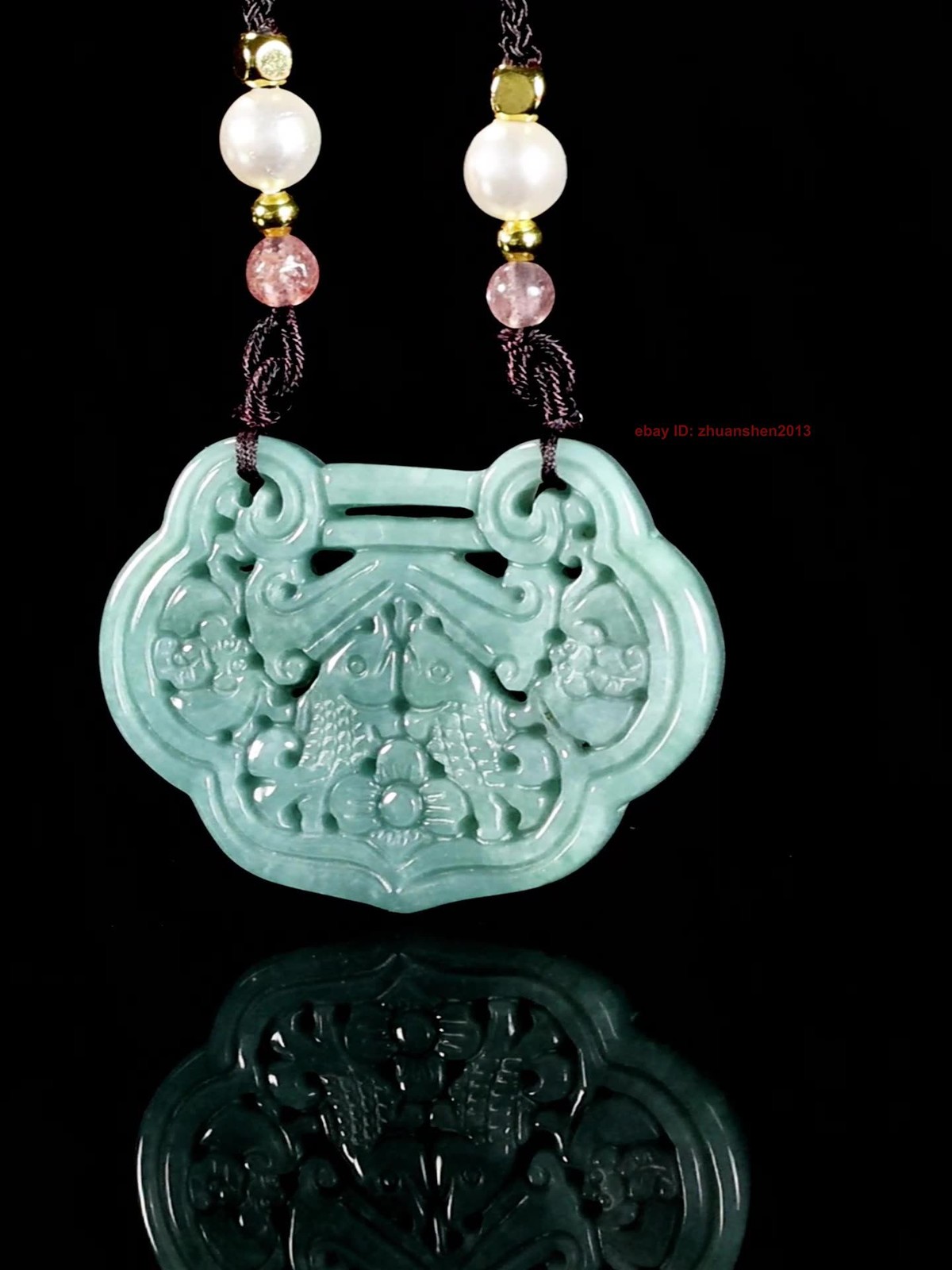 Retro Natural Grade A Jade Jadeite Women Lucky Amulet Ruyi Lock Pendant Necklace