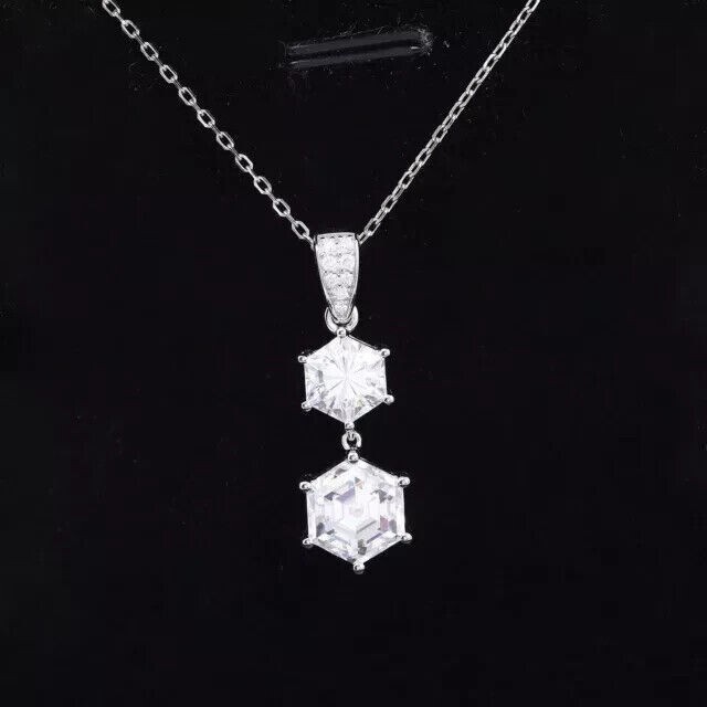 2Ct Round Cut Simulated Diamond Two Stone Stunning Pendant 14K White Gold Plated