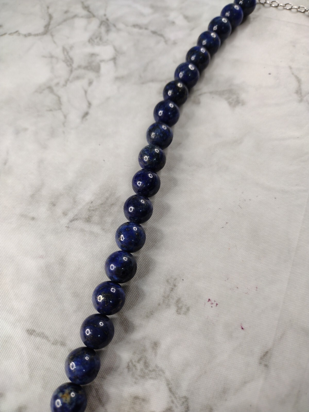 BBJ Sterling Silver 925 Bangkok Blue Lapis Lazuli Round Beaded Necklace