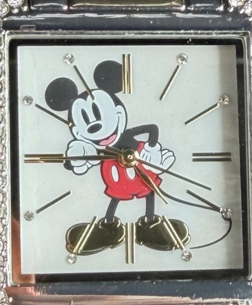 Disney Accutime Mickey Mouse Watch Two Tone Silver Gold Rhinestone Bezel Boxed