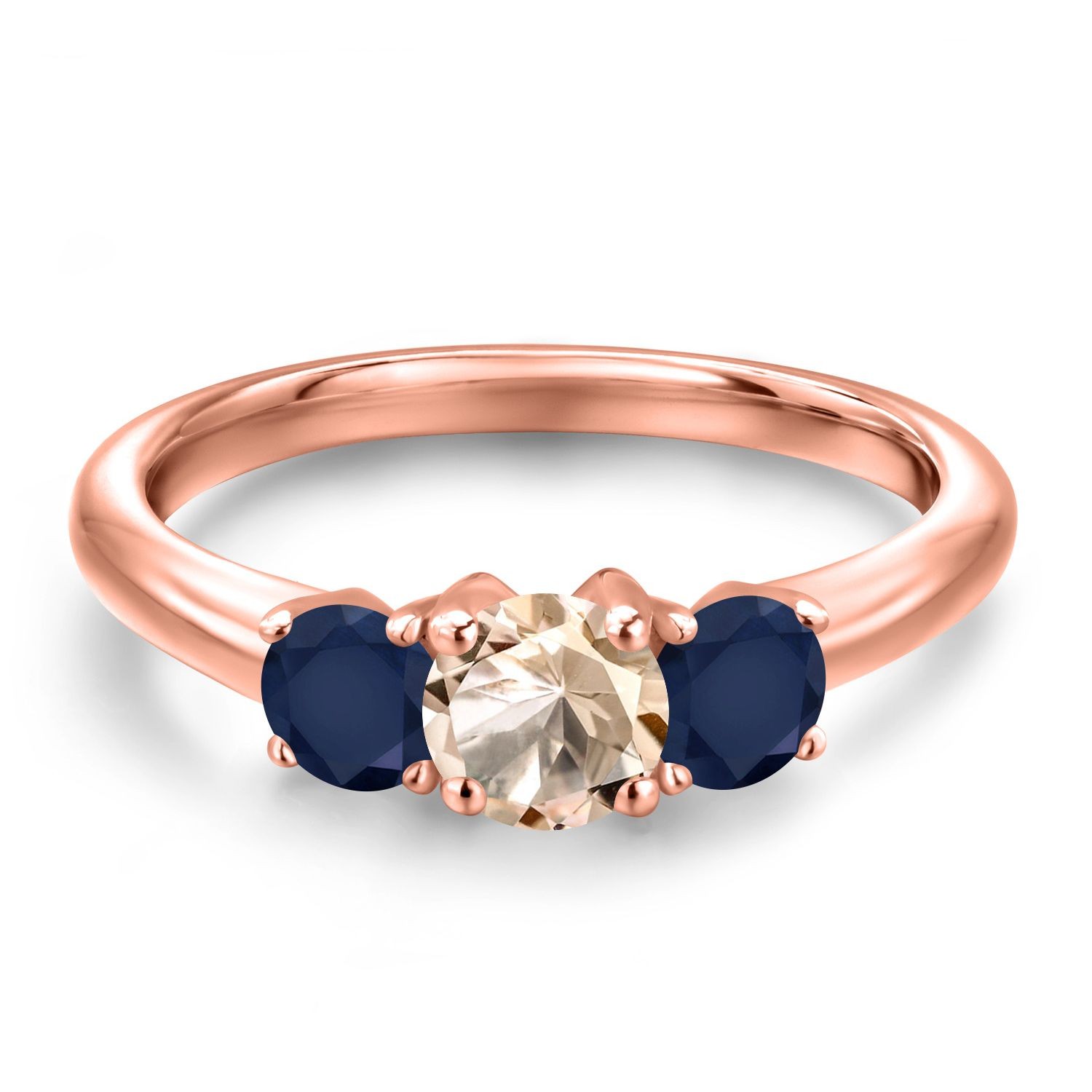 18K Rose Gold Plated Silver Peach Morganite and Sapphire Engagement Ring For