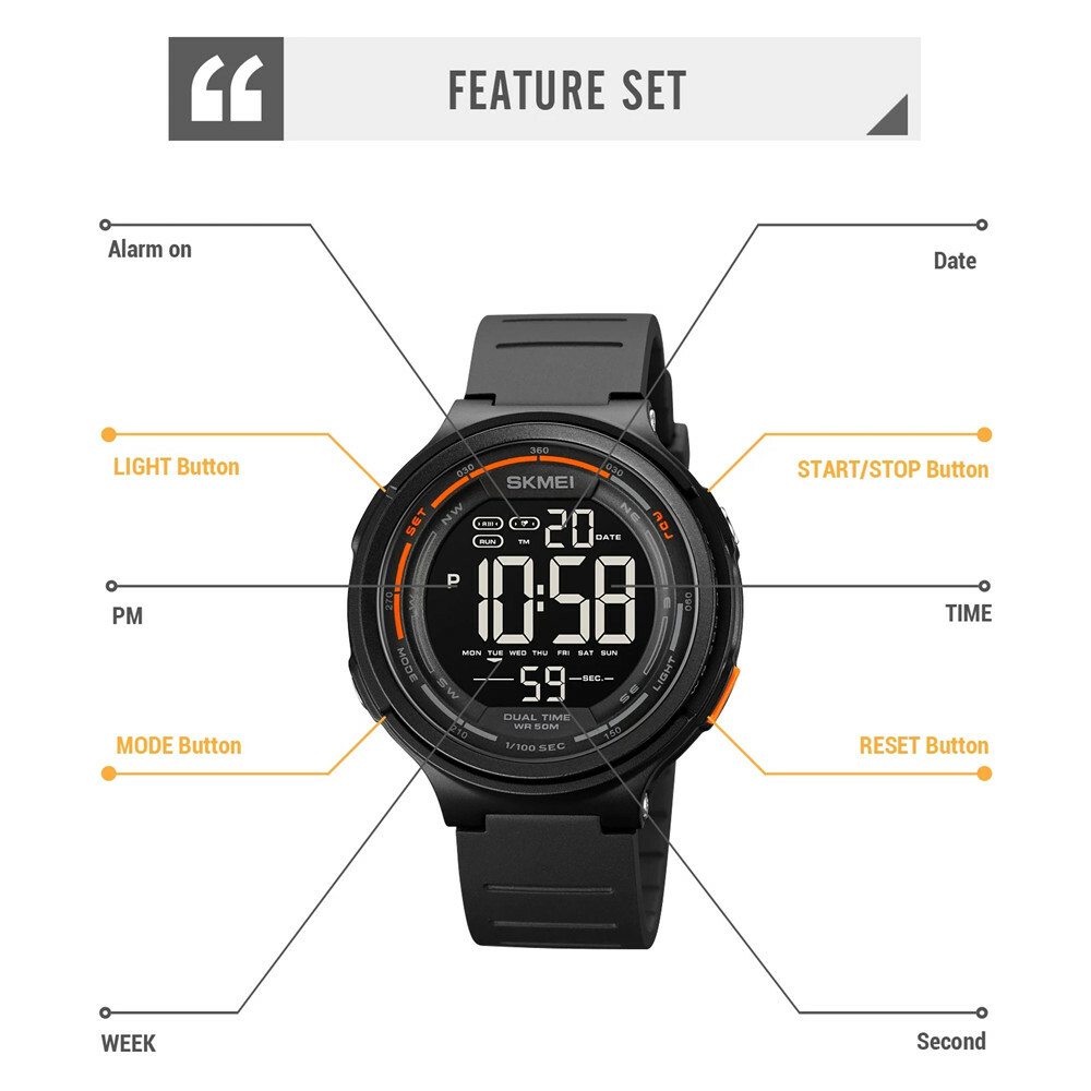 SKMEI Men Sport Watches Countdown Electronic Watch Military Digital Wristwatch
