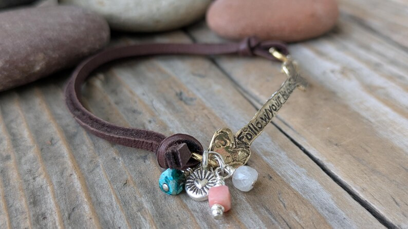 GOLD BRONZE ARROW FOLLOW YOUR HEART BRACELET, ARTISAN HEART THEME JEWELRY