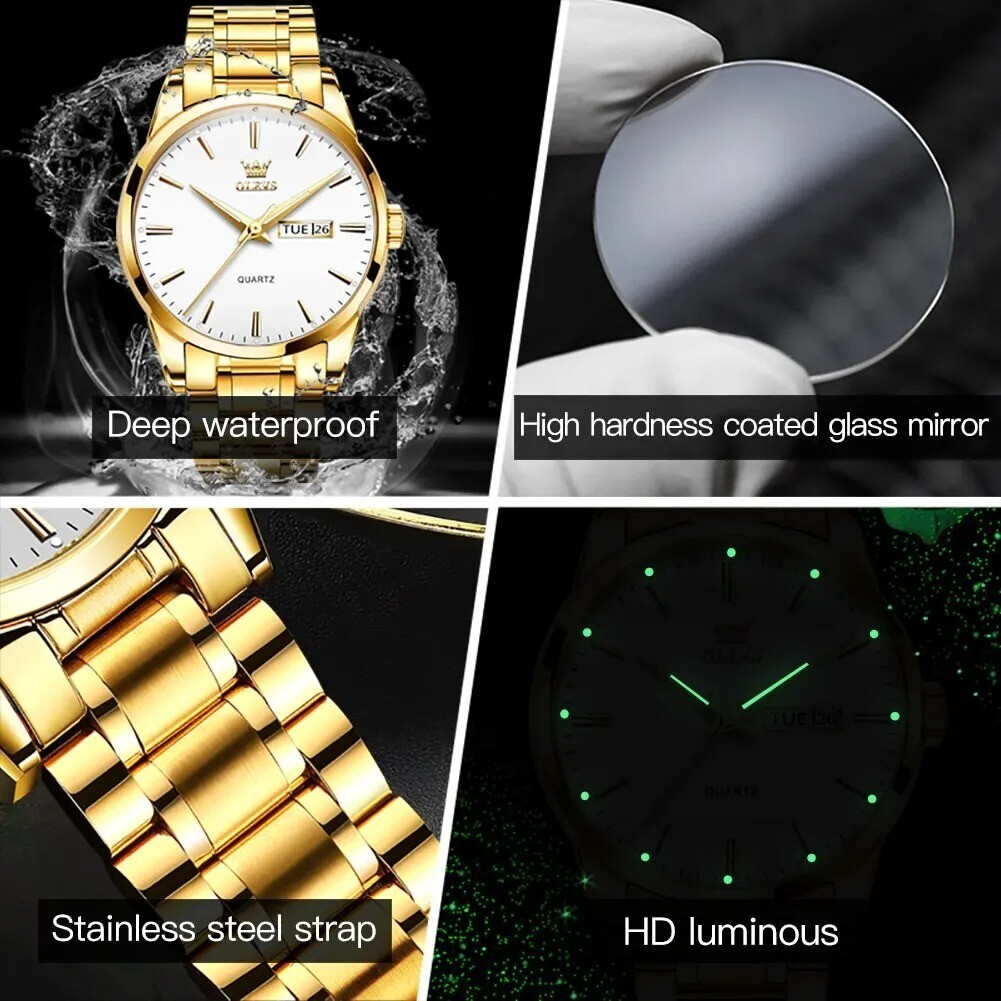 OLEVS Gold Watches for Men Watches Men Stainless Steel Mens Watches Day and Date