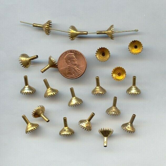 12 VINTAGE BRASS CROWN PRONG 9mm. ROUND RHINESTONE SETTINGS WITH STEM 712A