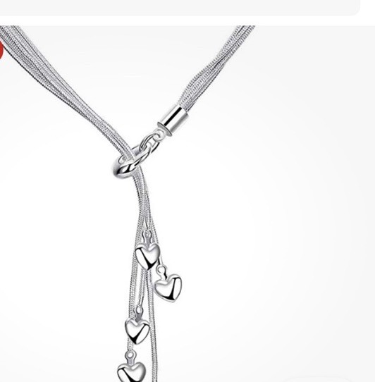 925 Sterling Silver Chain Necklace 5 Line Five Charm Love Heart 21.6″ &Bracelet
