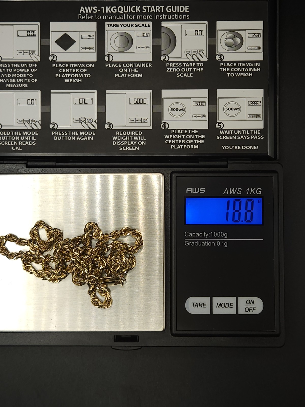Solid 14K Yellow Gold Heavy Duty 3.2mm Rope Chain 18.8g Total Weight 21.5″​ Leng