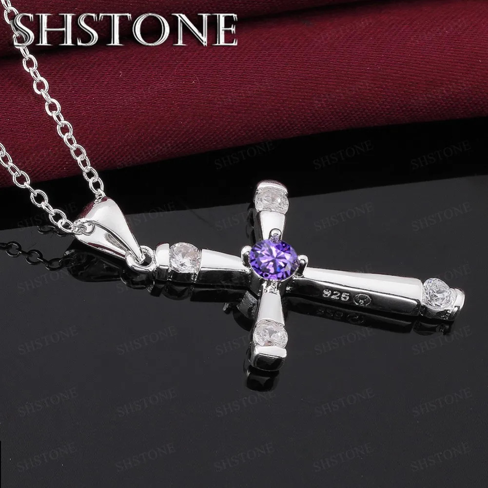 Classic charms 925 Sterling Silver cross Pendant Crystal Necklace Women Jewelry
