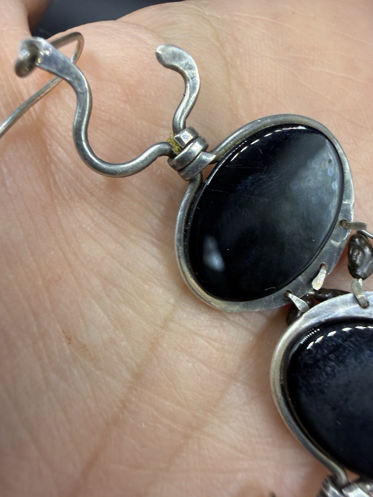 Black Onyx Dangle Ellipse Cabochon Silver Drop Earrings