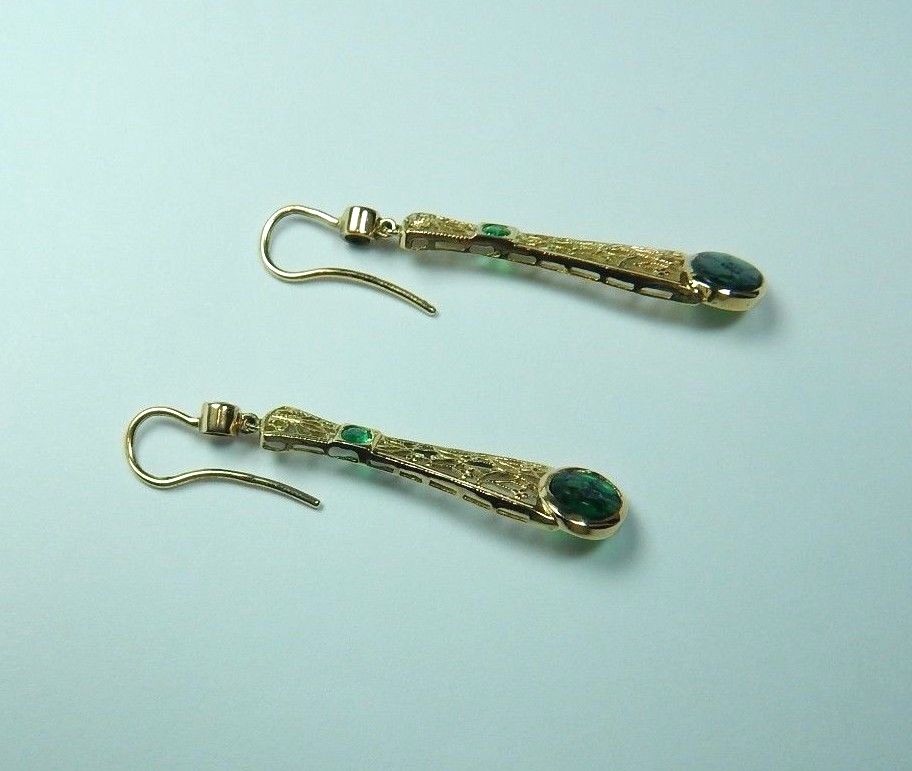 Colombian Trapiche Emerald 2.40 Cts Filigree Earrings 18K Gold Fine Jewelry Muzo