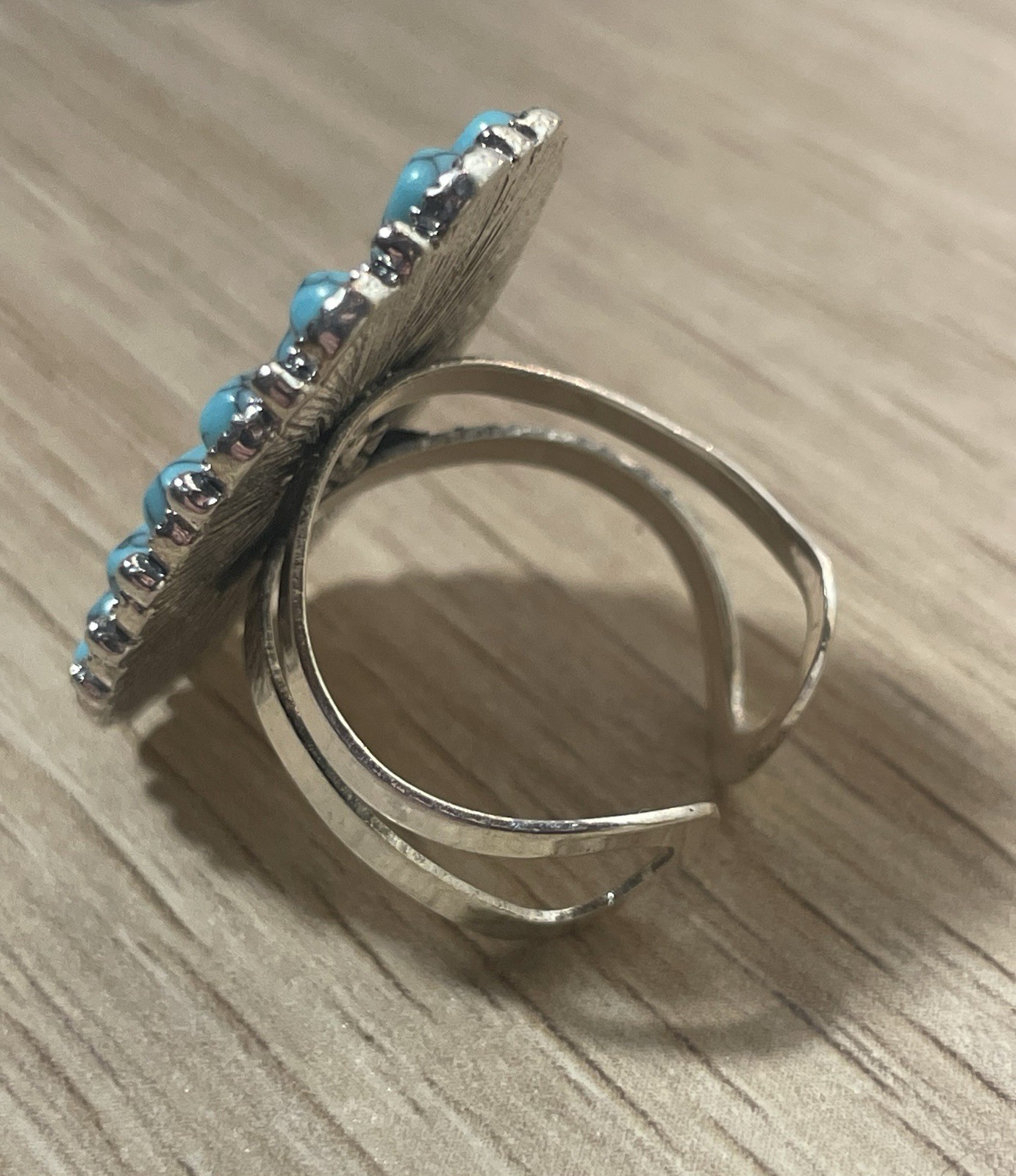 Natural Stabilized Turquoise Cluster Ring Alloy Stainless Steel Adjustable BOHO