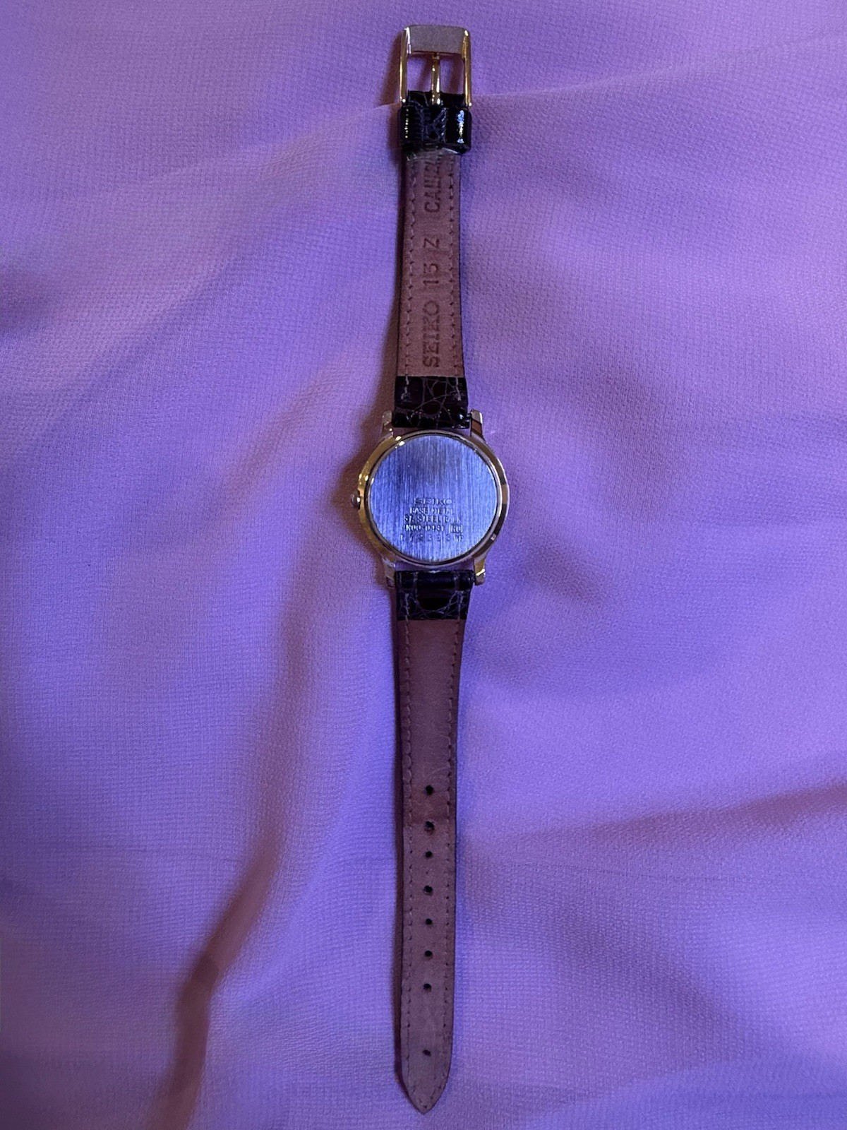 Vintage 1991 Seiko Quartz Dress Watch Gold Dial Brown Leather Strap -Working