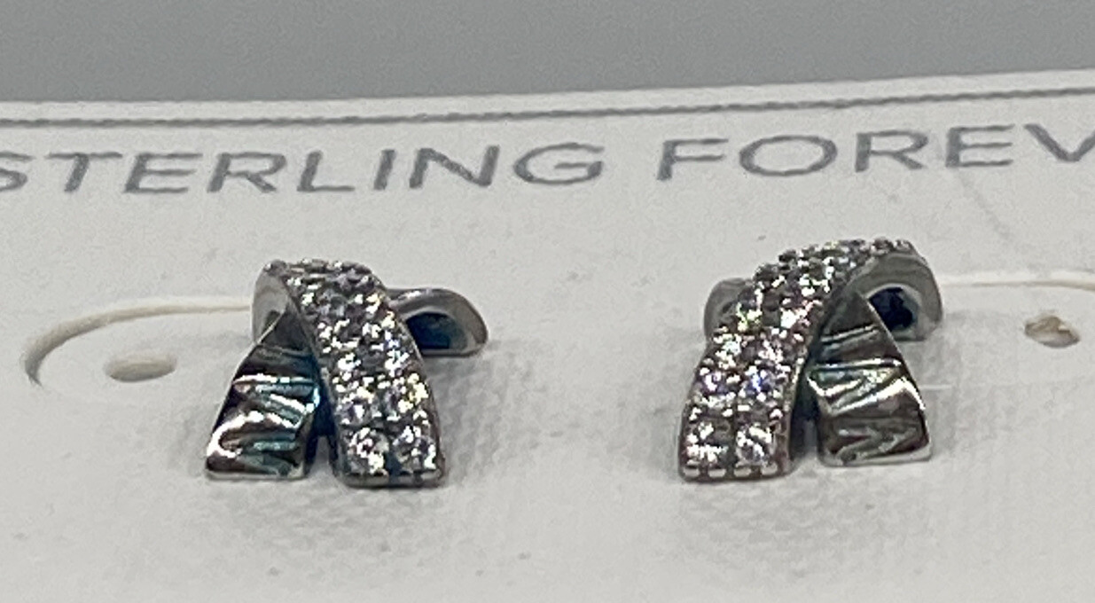 STERLING FOREVER-SILVER CZ X EARRINGS LEAD AND NICKEL FREE NEW