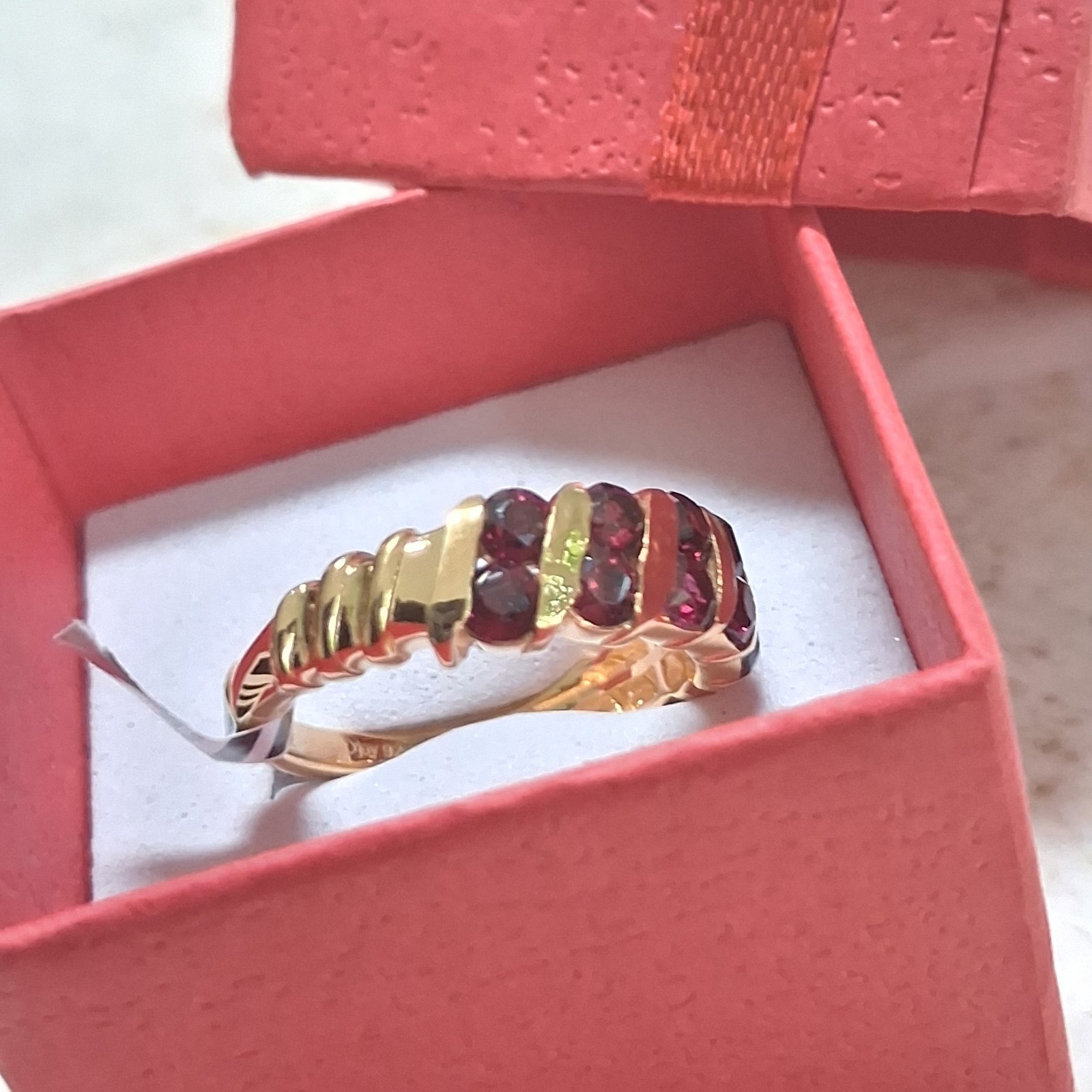 Rhodolite Garnet, Ten Gemstone, Sterling Silver Eternity ring, size N/O, 7.