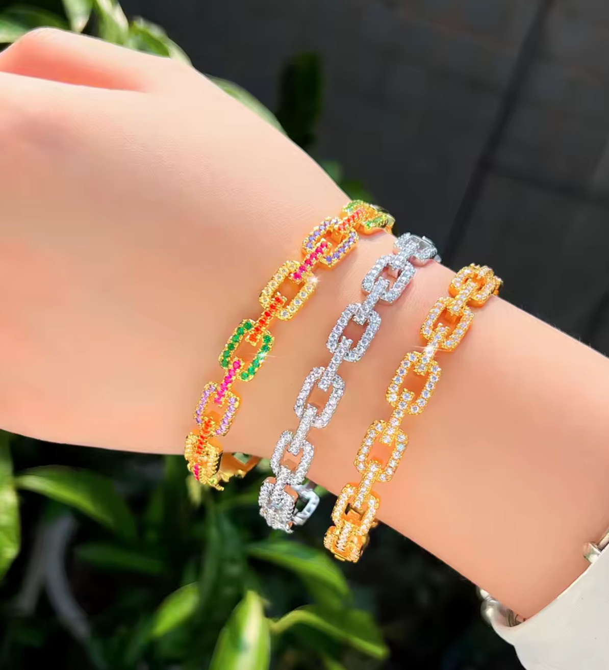3CT 14K Gold Plated Lab Created Diamond Open Link Chain Bangle for Women Jewelry