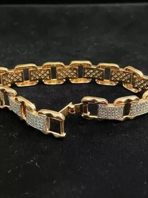 10Ct Round Cut Lab Created Diamond Men’s Cuban Bracelet 14K Yellow Gold Plated