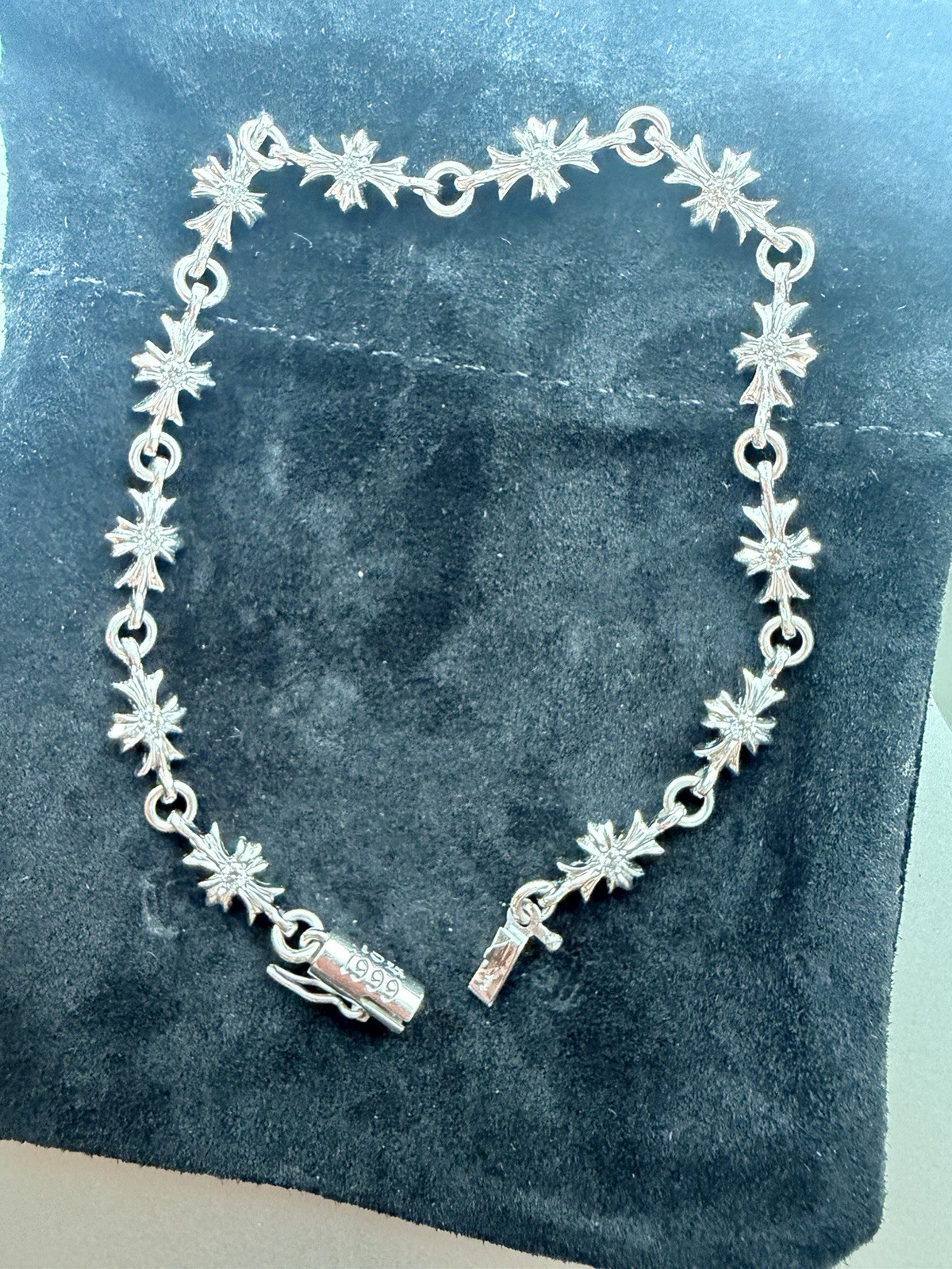 CHROME HEARTS Tiny E Bracelet 18K White Gold 12 Link Diamond Double Sided
