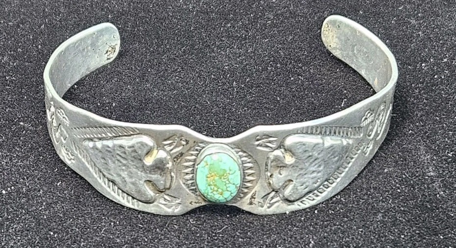 Vintage Fred Harvey Era Sterling Turquoise Cuff Bracelet Arrowhead Navajo G18